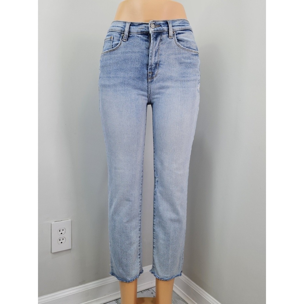 Kensie Jeans Vintage Luxe The Juliet High Rise Slim Light Wash Raw Hem 4/27